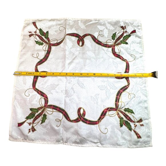 Lenox Embroidered Table Napkins Placemats Set 4 Linen Ribbons Holly Christmas - Picture 5 of 6